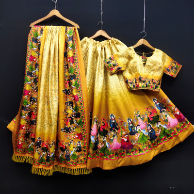 Hanumant Creation Embellished, Printed, Self Design, Digital Print Semi Stitched Lehenga Choli(Yellow)