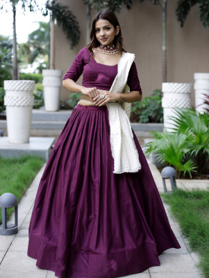 sarathybiz Self Design Semi Stitched Lehenga Choli(Purple)