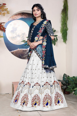 HOUSE OF COMMON Embroidered Semi Stitched Lehenga Choli(White)