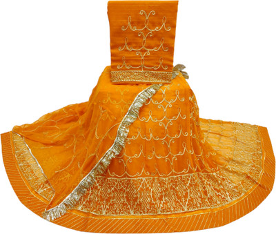 MANTUSHTI Embroidered Semi Stitched Rajasthani Poshak(Gold)