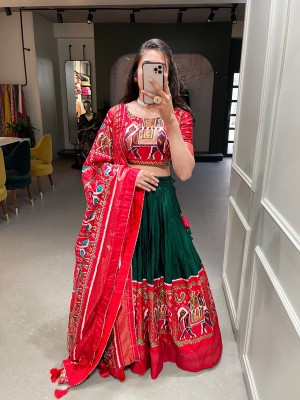 Teesta Fashion Printed Semi Stitched Lehenga Choli(Green, Red)