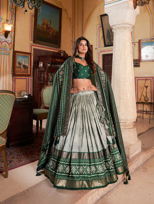 A To Z Cart Printed Semi Stitched Lehenga Choli(Green)