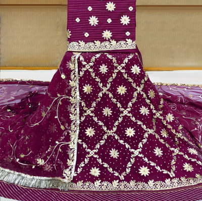 Hemlata Embroidered, Embellished Semi Stitched Rajasthani Poshak(Purple)