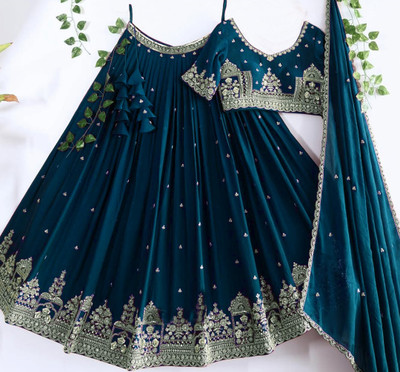 Vrinda Fashion Embroidered Stitched Lehenga Choli(Blue)