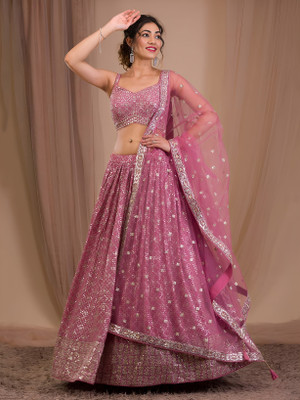 Tasrika Embroidered Semi Stitched Lehenga Choli(Pink)