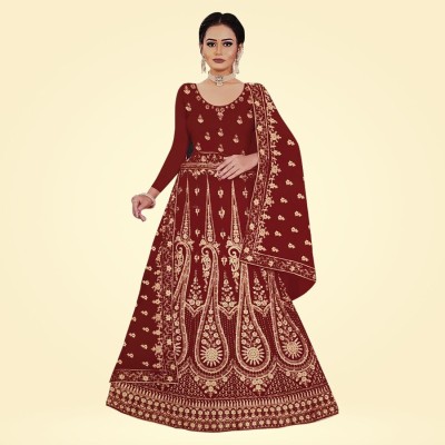 priyangkrita Embroidered Semi Stitched Lehenga Choli(Brown)