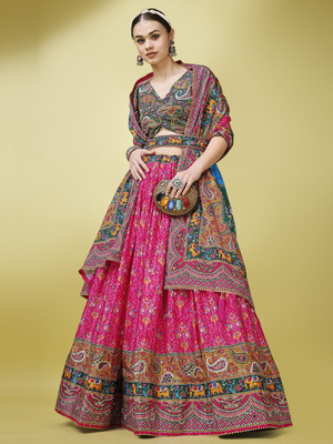 PURVAJA Embellished Semi Stitched Lehenga Choli(Multicolor)