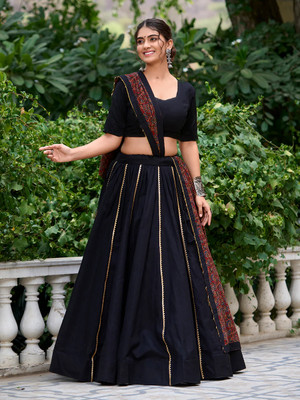 AAYUSHYAM ENTERPRISE Self Design Semi Stitched Lehenga Choli(Black)