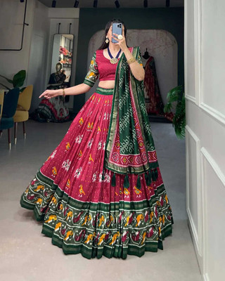 cynor Printed Semi Stitched Lehenga Choli(Red)
