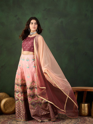 Sangria Printed Stitched Lehenga Choli(Brown)