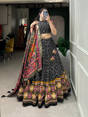 A To Z Cart Printed Semi Stitched Lehenga Choli(Multicolor)