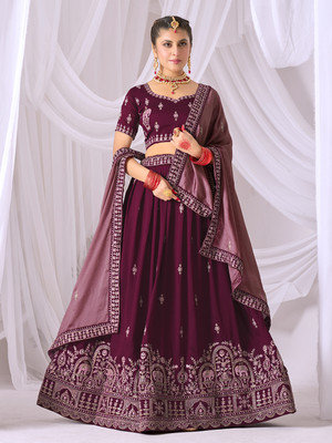 Jogmaya Fashion Embroidered Semi Stitched Lehenga Choli(Purple)