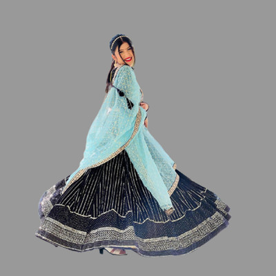 KAPANKU Self Design Semi Stitched Lehenga Choli(Dark Blue)