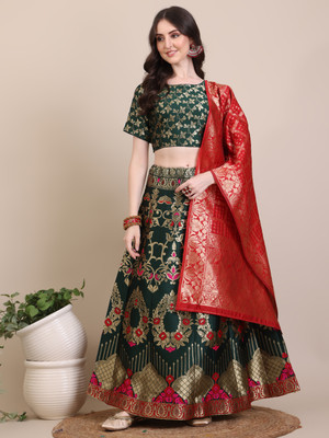 Harshiv Textile Self Design Semi Stitched Lehenga Choli(Red)