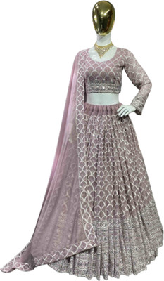 DHRISHUTEXTILE Embroidered, Embellished Semi Stitched Lehenga Choli(Pink)