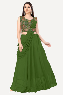 Dwitii Creation Solid Stitched Lehenga & Crop Top(Light Green)