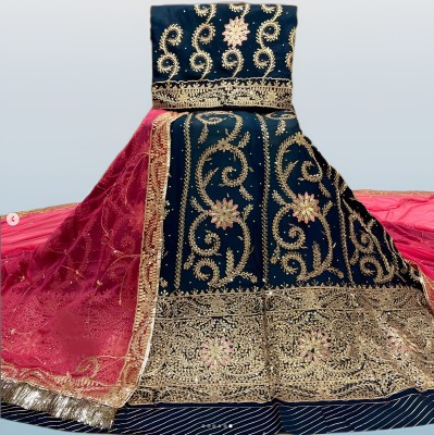 Hemlata Embroidered, Embellished Semi Stitched Rajasthani Poshak(Light Blue)