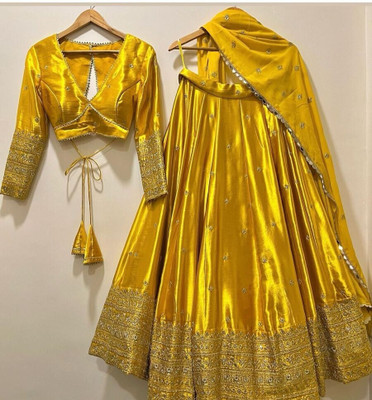 Trijal Fab Embellished Semi Stitched Lehenga Choli(Yellow)