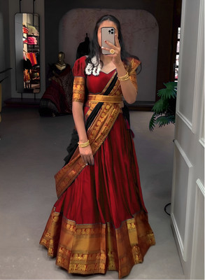 manmohitsaree Solid Semi Stitched Lehenga Choli(Red)