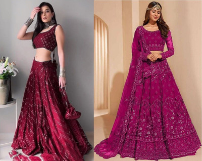 Udbhav Export Embroidered, Embellished Semi Stitched Lehenga Choli(Pink, Maroon)
