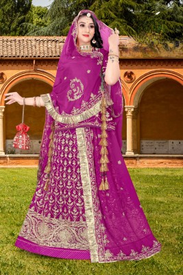 SSS Embroidered Semi Stitched Rajasthani Poshak(Red)