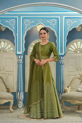 Juniper Printed Stitched Lehenga Choli(Green)