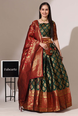 SHREE CREATION Self Design Semi Stitched Lehenga Choli(Dark Green)