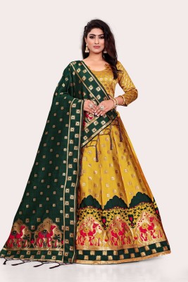 DISHWA FASHION Self Design Semi Stitched Lehenga Choli(Yellow)