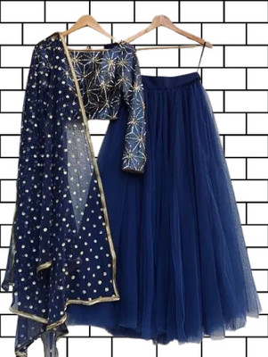 lazyandcrazy shop Self Design Semi Stitched Lehenga Choli(Dark Blue)