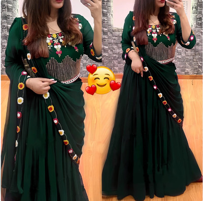 HOUSE OF COMMON Embroidered Semi Stitched Lehenga & Crop Top(Green)