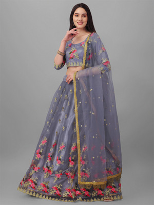 RENCY CREATION Embroidered Semi Stitched Lehenga Choli(Grey)