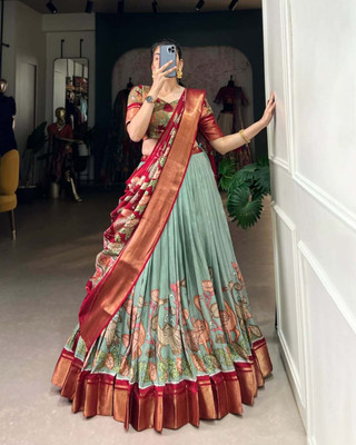 MITRABIZ Self Design Semi Stitched Lehenga Choli(Green)