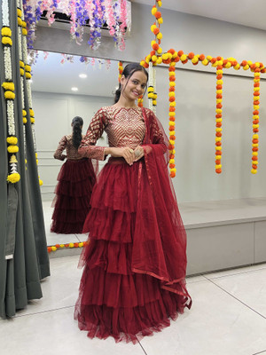 Sonu Creation Printed Semi Stitched Lehenga Choli(Maroon)