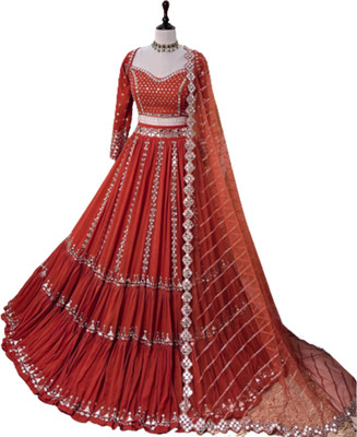 NITUFAB Self Design Semi Stitched Lehenga Choli(Red)