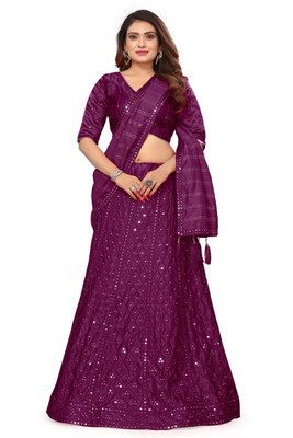 FROQUILIZ Embroidered Semi Stitched Lehenga Choli(Maroon)