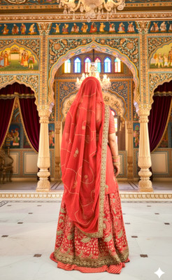 bherva tex Embroidered Semi Stitched Rajputi Poshak(Pink)