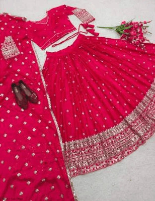 ISHU FAB Embroidered Semi Stitched Lehenga Choli(Pink)