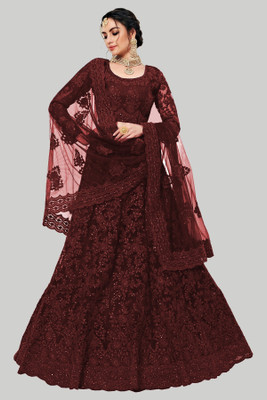 GOROLY Embroidered Semi Stitched Lehenga Choli(Maroon)
