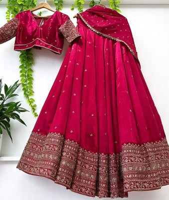 D.G.ITALIYA TRENDZ Embroidered Semi Stitched Lehenga Choli(Pink)