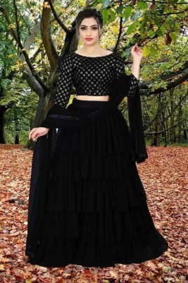 vajiba Solid Semi Stitched Lehenga Choli(Black)