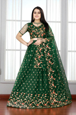 JAY RAMDEV FASHION Embroidered Semi Stitched Lehenga Choli(Green)