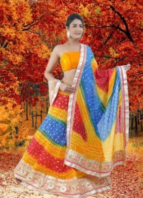 mkf next Bandhani Semi Stitched Lehenga Choli(Multicolor)