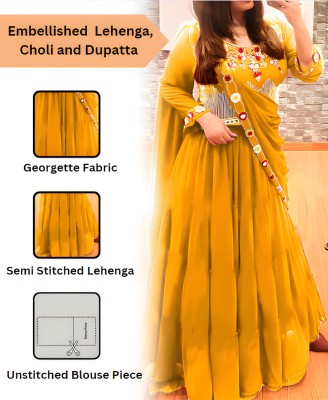 kamaldesigner Embroidered Semi Stitched Lehenga & Crop Top(Yellow)