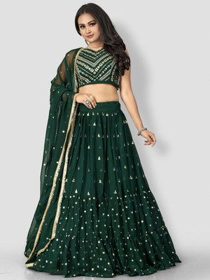 A To Z Cart Embroidered Semi Stitched Lehenga Choli(Green)