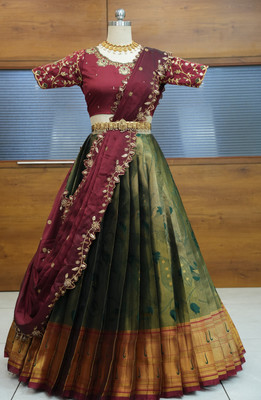 SHREE CREATION Self Design Semi Stitched Lehenga Choli(Dark Green)