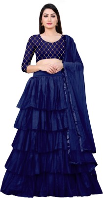 SAGITTARIUS Solid Semi Stitched Lehenga Choli(Dark Blue)