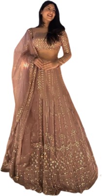 SHAFNUFAB Embroidered Semi Stitched Lehenga Choli(Beige)