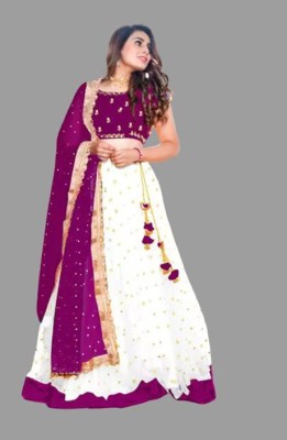 SONBAY FASHION & CREATION Embroidered Semi Stitched Lehenga Choli(White, Purple)