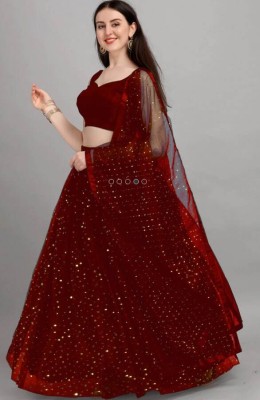 MAA KHODAL CREATION Printed Semi Stitched Lehenga Choli(Maroon)