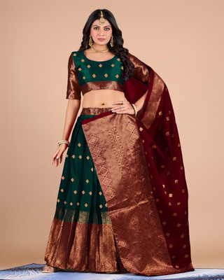 ISARA Printed Semi Stitched Lehenga Choli(Green)